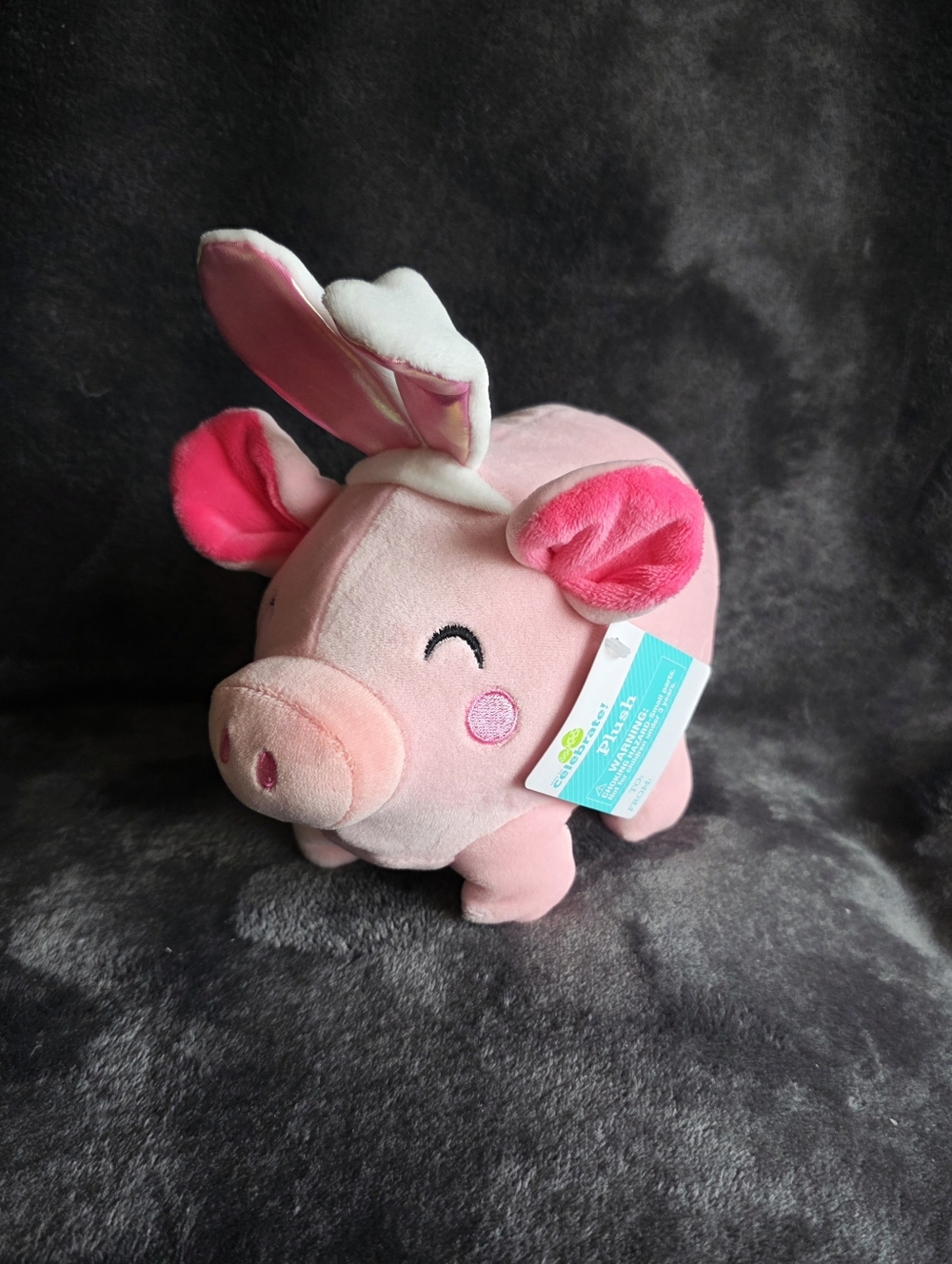 Easter 2026 Small Roly Poly pink Pig w Bunny Ears Plush toy, 8" Way To Celebrate